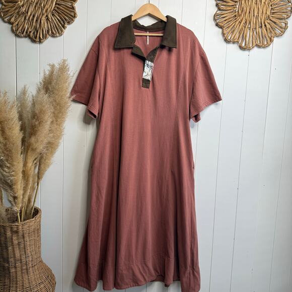 Free People shirt dress polo shirt dress midi collared boho sporty Large - Picture 3 of 8
